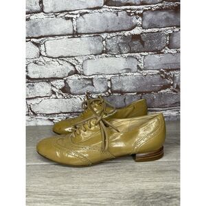 Brunate Camel Tan Patent Leather Wingtip Italy Oxford Shoes Women 36EU/5.5-6M US